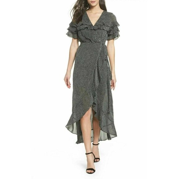 ALI & JAY Black Chiffon Yolo Ruffle Wrap Dress XS - Picture 2 of 12